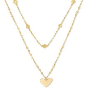 👑Women Gold-Plated-Brass Heart Multistrand Necklace, Fashion Jewelry For Gift